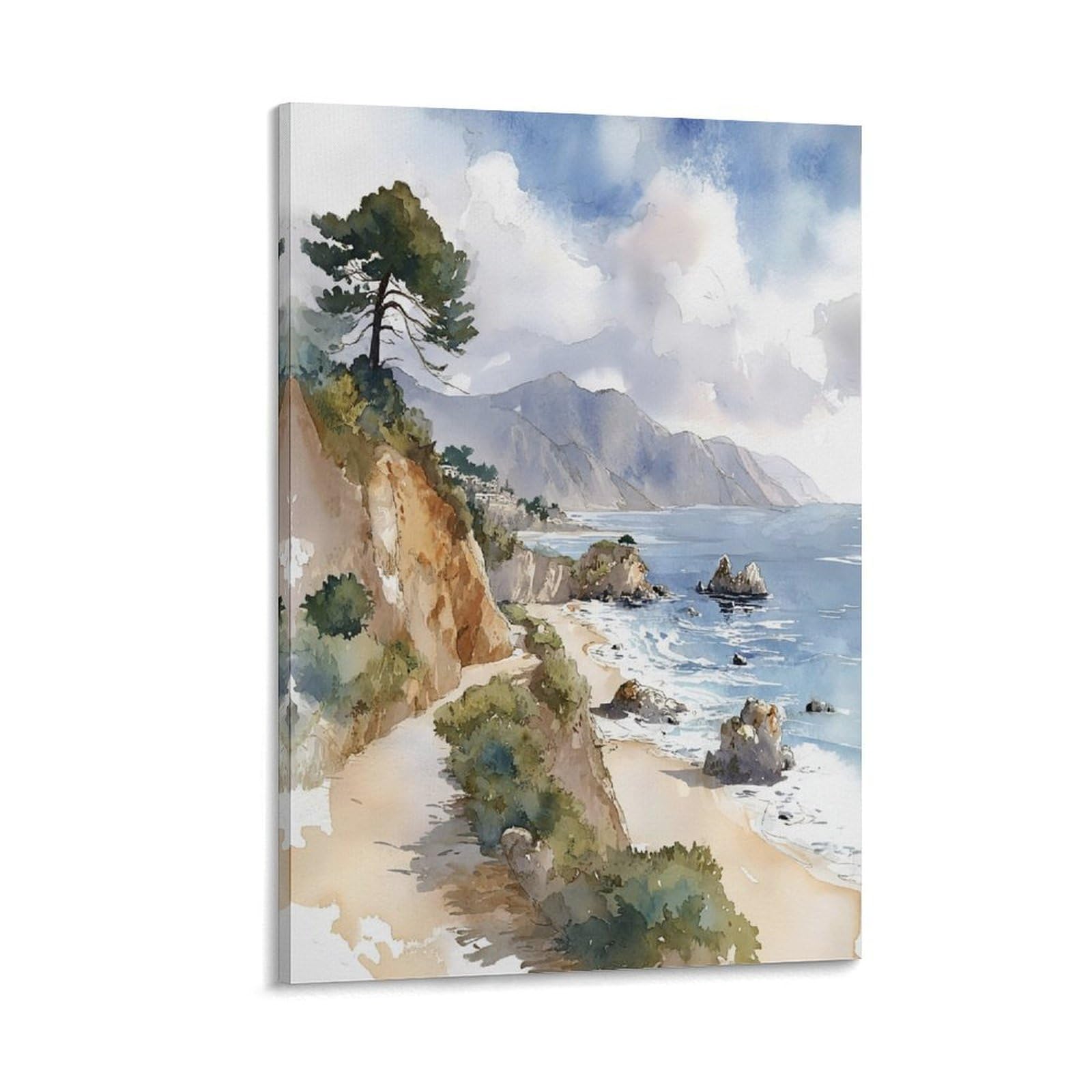 XWYMXZ Pebble Beach Watercolor 24x36inch(60x90cm) Vintage Travel Poster Watercolor Canvas Art