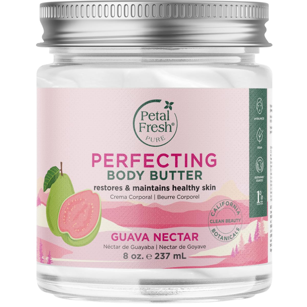 Pure Perfecting Guava Nectar Body Butter | Organic Coconut Oil, Argan Oil, Shea Butter | To Promotes Healthy Skin | Vegan & Cruelty Free | 8 oz, 237 Ml