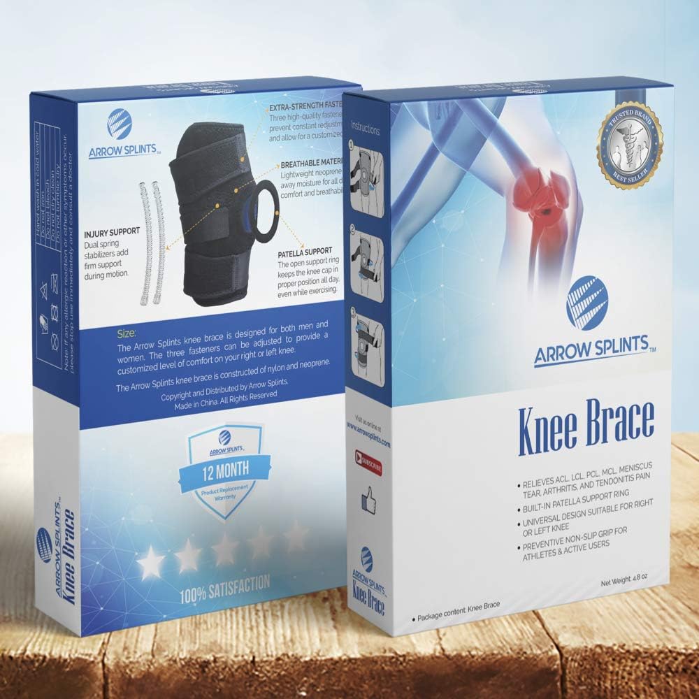 One-Day Sale: Up to 80% Off Arrow Splints Knee Brace for Meniscus Tear | Also for Arthritis, PCL, Tendonitis, ACL, MCL, Torn Ligament, LCL, Runners Knee | For Men & Women + Knee Compression Sleeve for Sport Injuries & Running