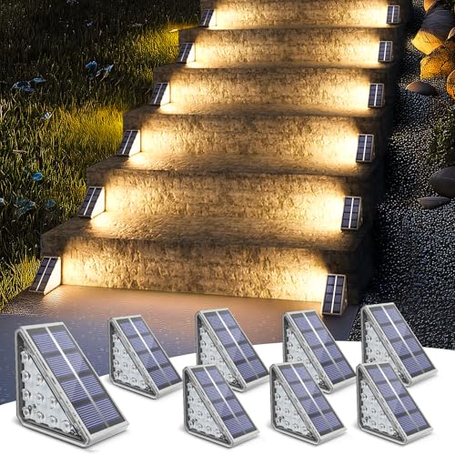 Image of NIORSUN Outdoor Step Lights, 8 Pack Solar Stair Lights Outdoor Waterproof IP67 Auto On Off, Solar Lights for Steps,Stair,Patio,Yard,Porch,Front Door,Sidewalk,Deck Decor,Warm White