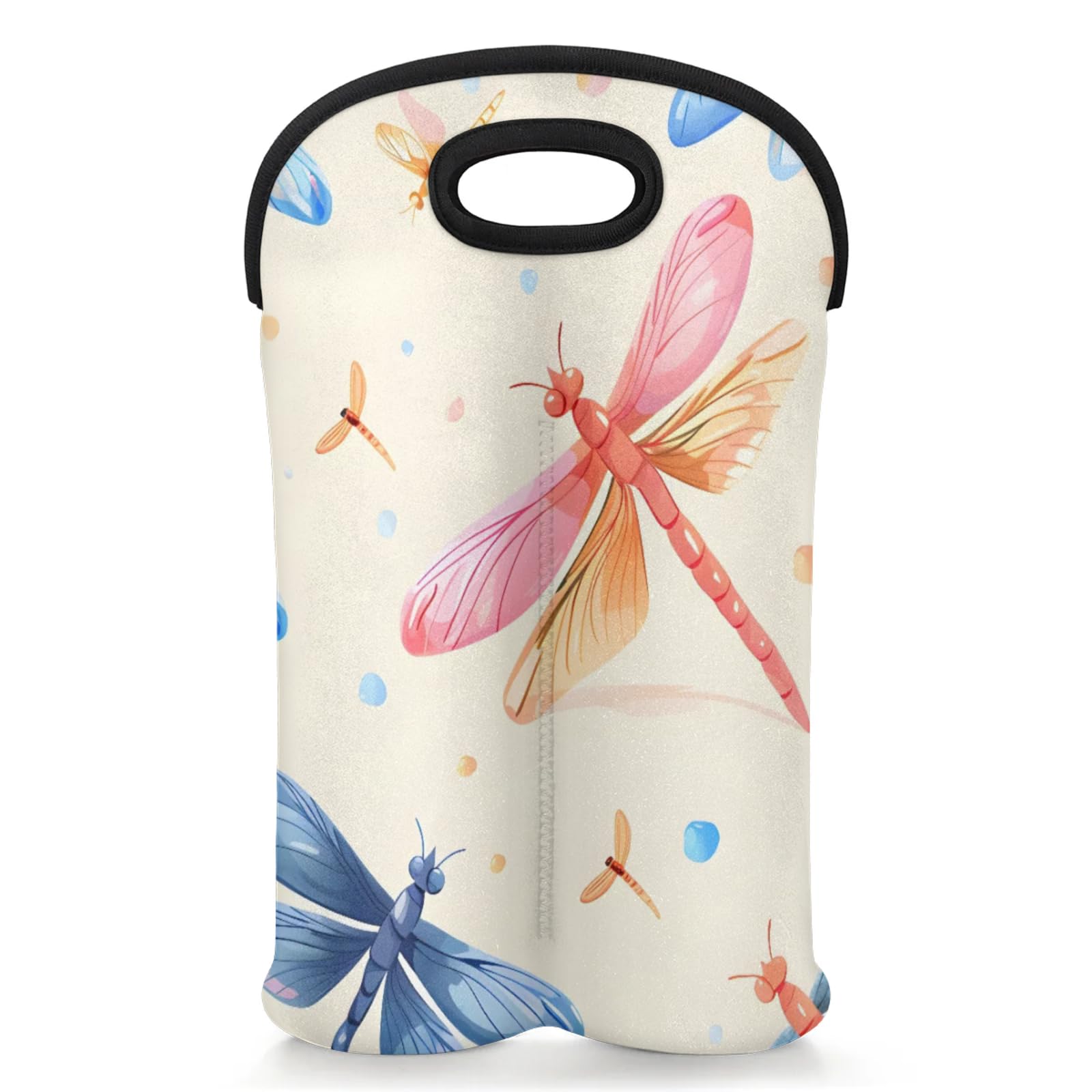 GzLeyigou 2 Bottles Iridescent dragonfly Wine Bag Sleeve Totes Neoprene Protective Wine Carrier Bag for Wine,Water, Champagne, Beer, Baby Bottles,Gift 14.5 x 10 Inches