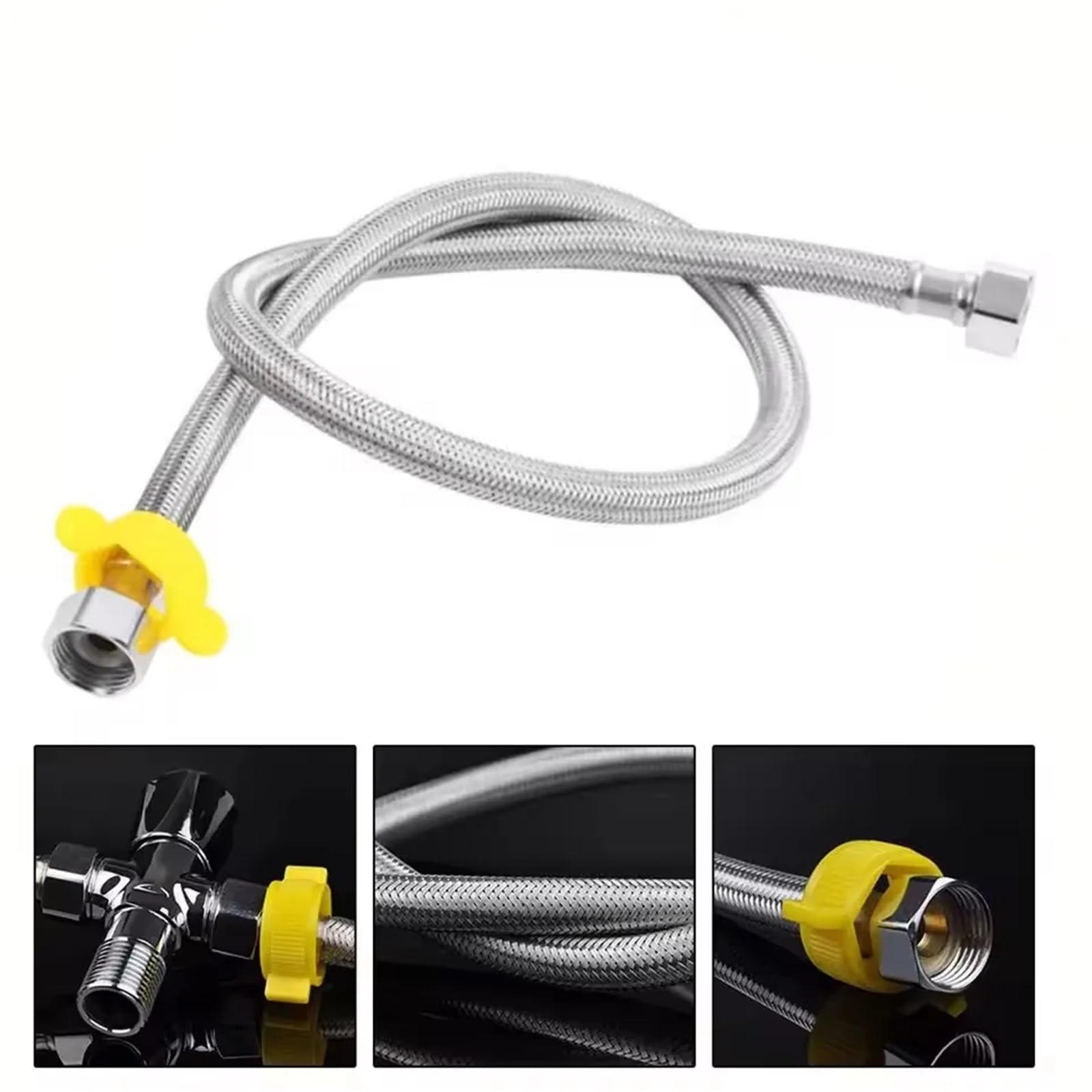 2 Stück 1/2 Zoll Edelstahl Sanitär explosionsgeschützte flexible geflochtene Schlauch Wasserleitung Dusche Badezimmer Zubehör für Wasserhahn Mischbatterie(Color B,200cm)