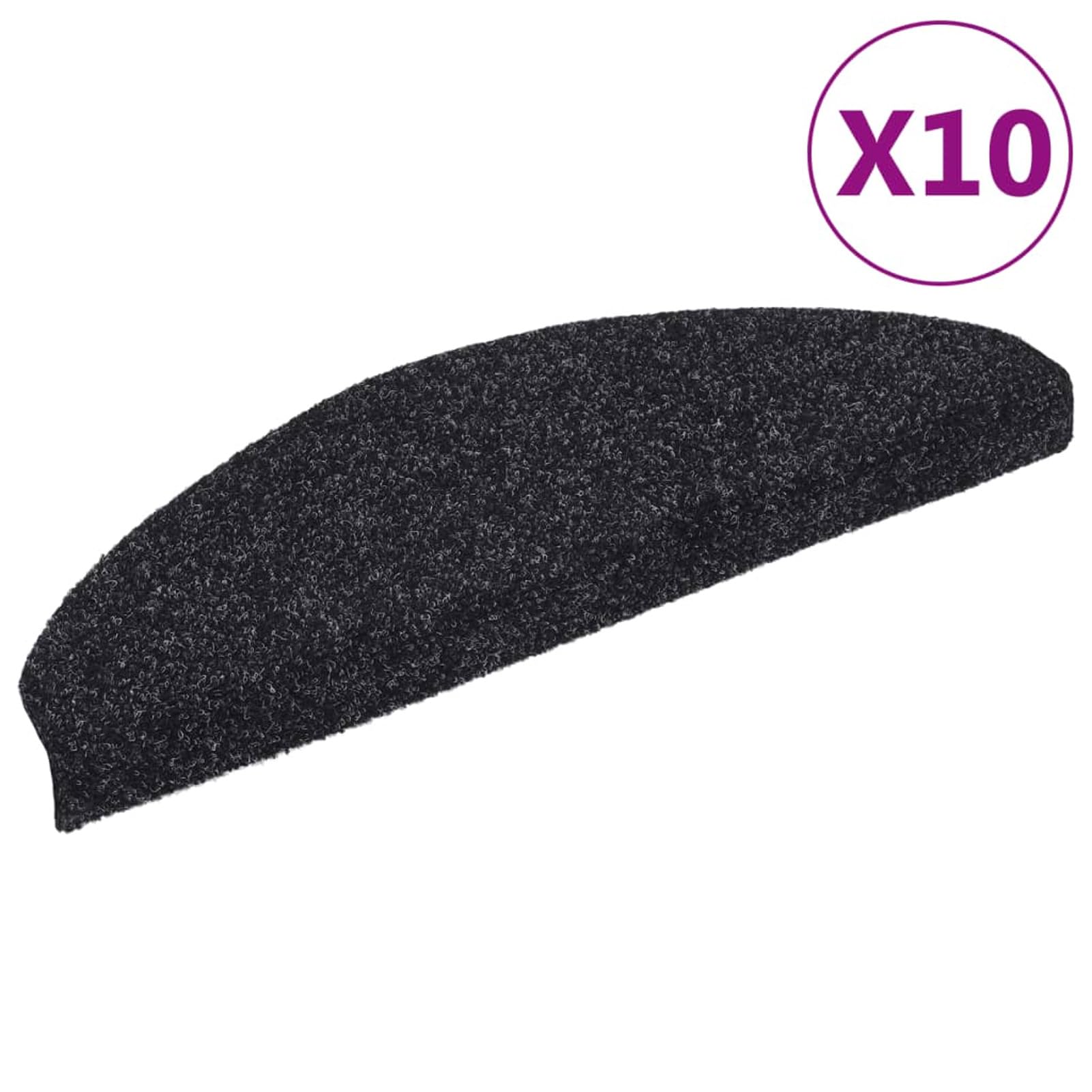 Tidyard Tapis autoadhésifs de marches 10 pcs Noir 65x21x4 cm Aiguilleté, Tapis Escalier Tapis de Sécurité pour Sol Protection, Aînés et Animaux