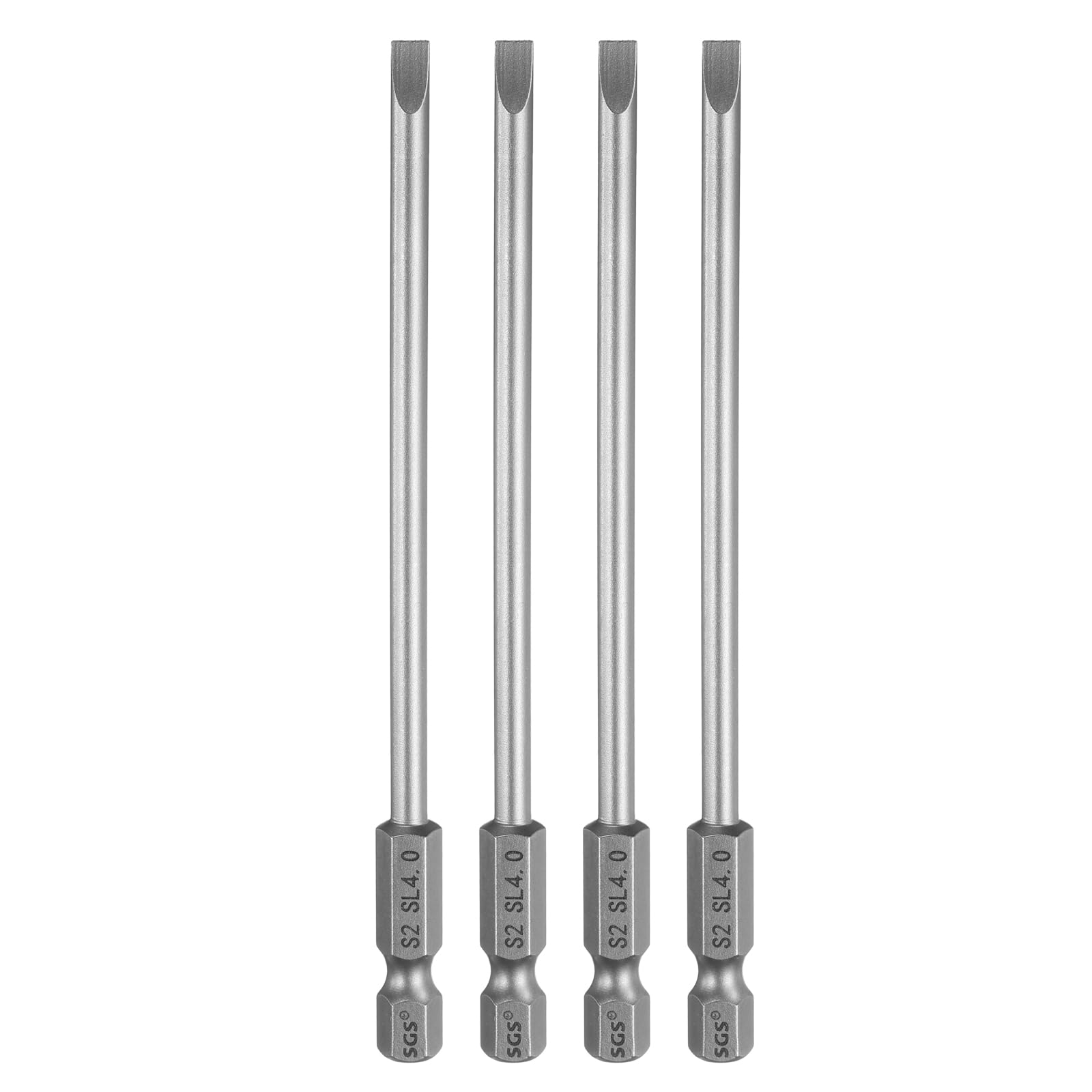 sourcing map 4pcs SL4 Slotted Screwdriver Bits 4mm Slotted Tip 1/4" Hex Shank 110mm (4.33") Long Magnetic Flat Head S2 Steel Screw Driver Drill Bits Industrial Power Screwdriver Bit
