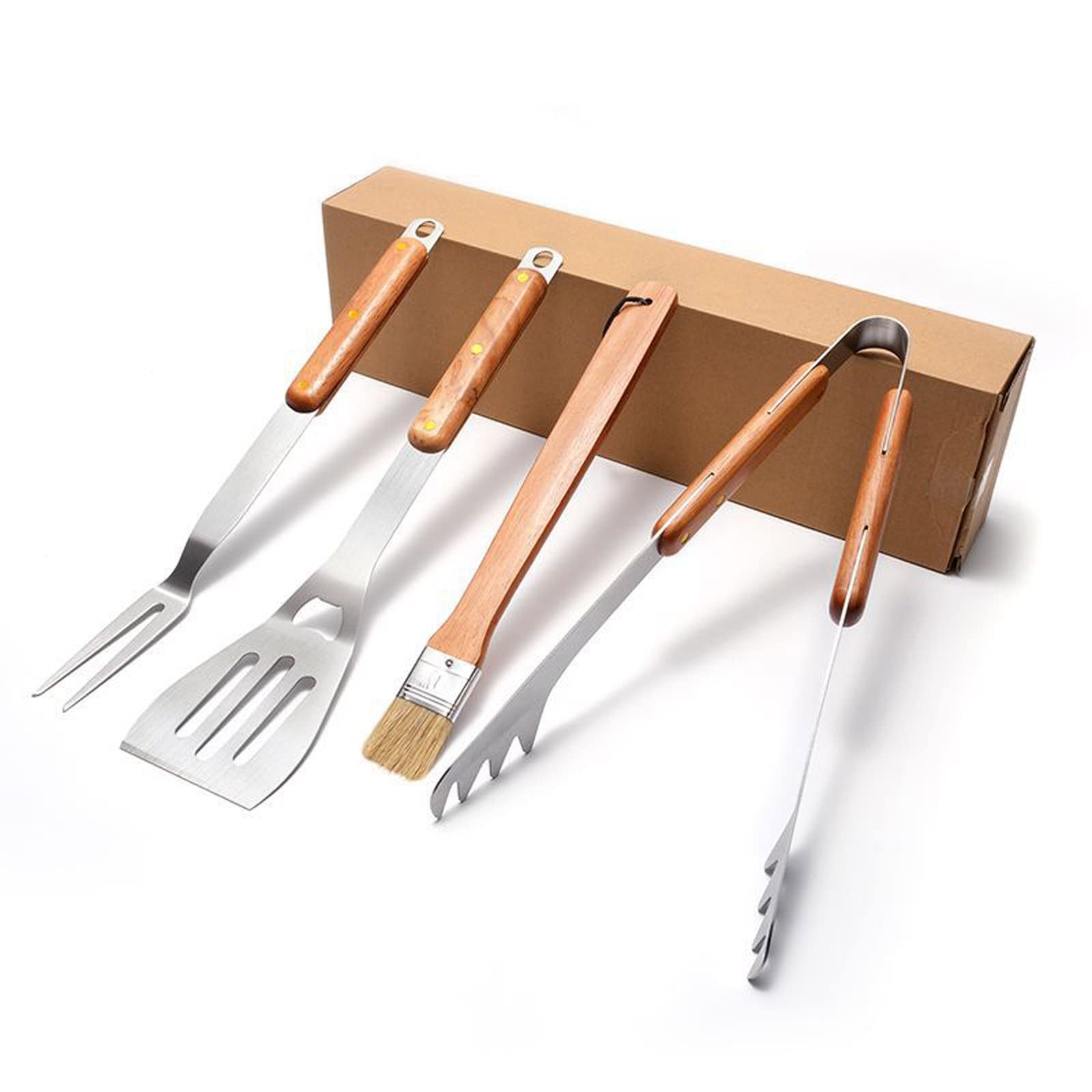 Kalttoy Of 4 BBQ Tools Set BBQ Spatula Fork Tong Brush Barbecue Utensils Grilling Accessories for Grilling Tongs for