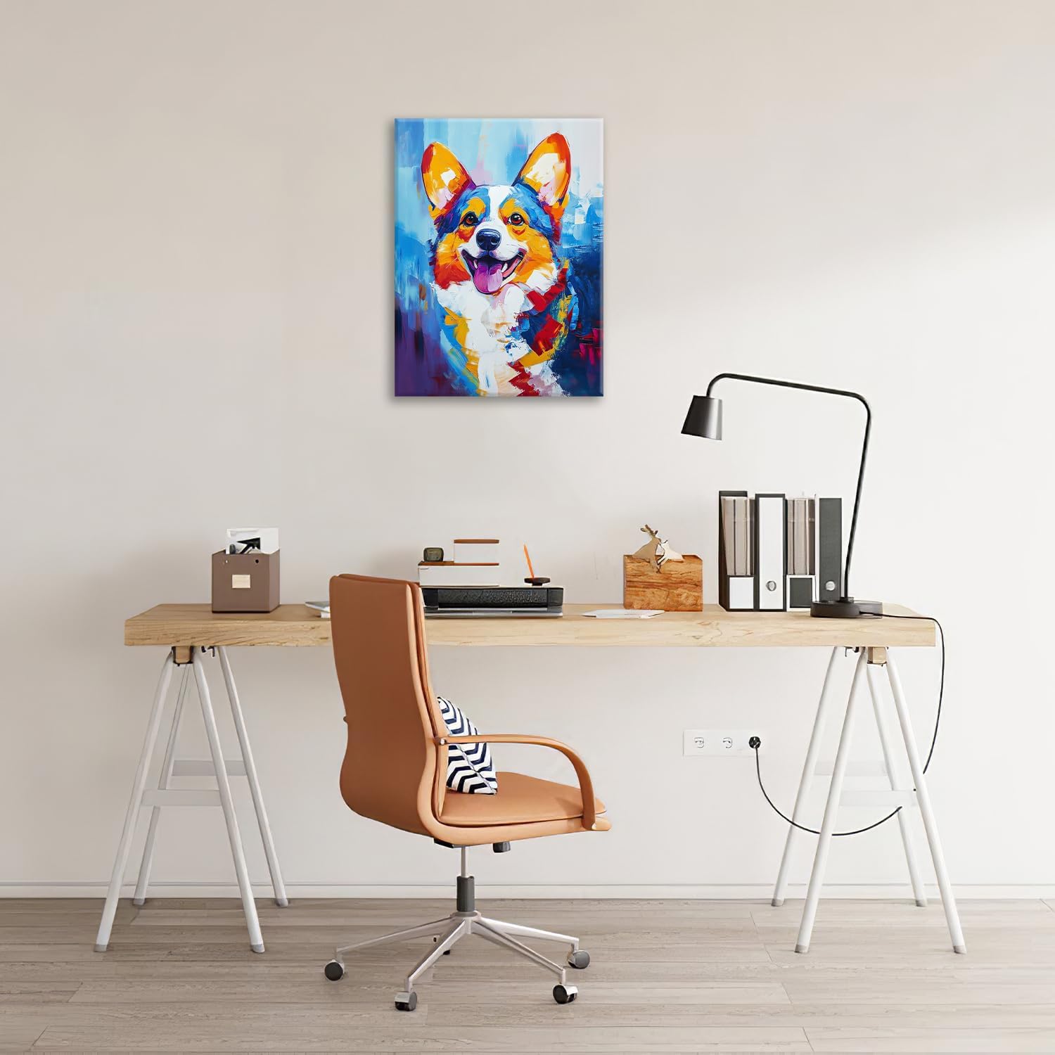 Corgi Canvas Wall Art Animal Painting Colorful Dog Pictures Framed for Bathroom Bedroom Living Room Corgi Modern Home Office Wall Decor 12"x16" image 5