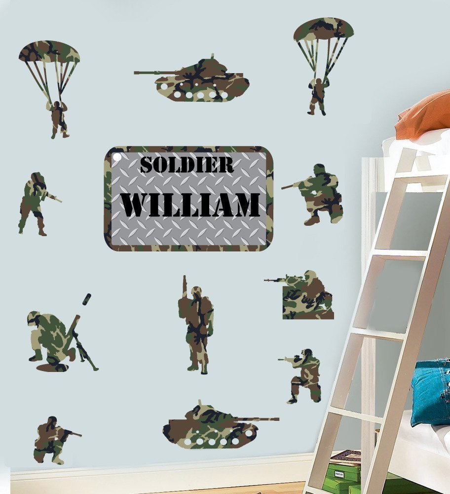 Personalised Army Pack of 12 - Green Camo Print - Wall Art Vinyl Stickers