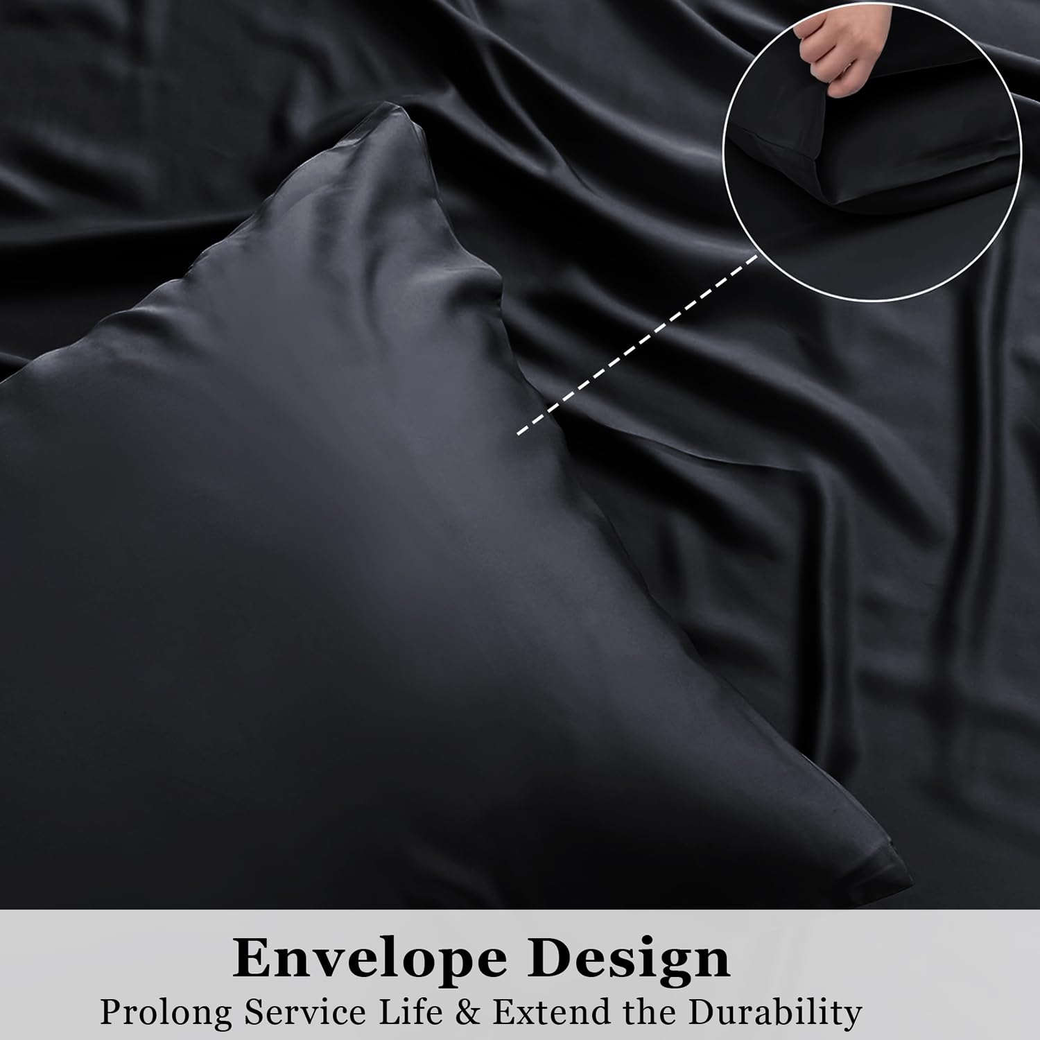 PRIME LINENS Pillow Cases 2 Pack Standard Size Microfibre Pillow Cover with Envelop Closure Wrinkle Fade Resistant Pillowcases Machine Washable (Black - Image 4