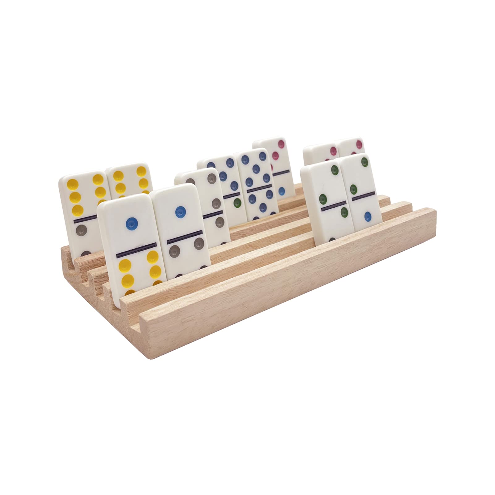 SUTIMSHE Lot de 8 plateaux de domino en bois naturel pour trains mexicains, supports de tuiles de domino, support double pour 12 carreaux, poulet et autres jeux de dominos, dominos non inclus
