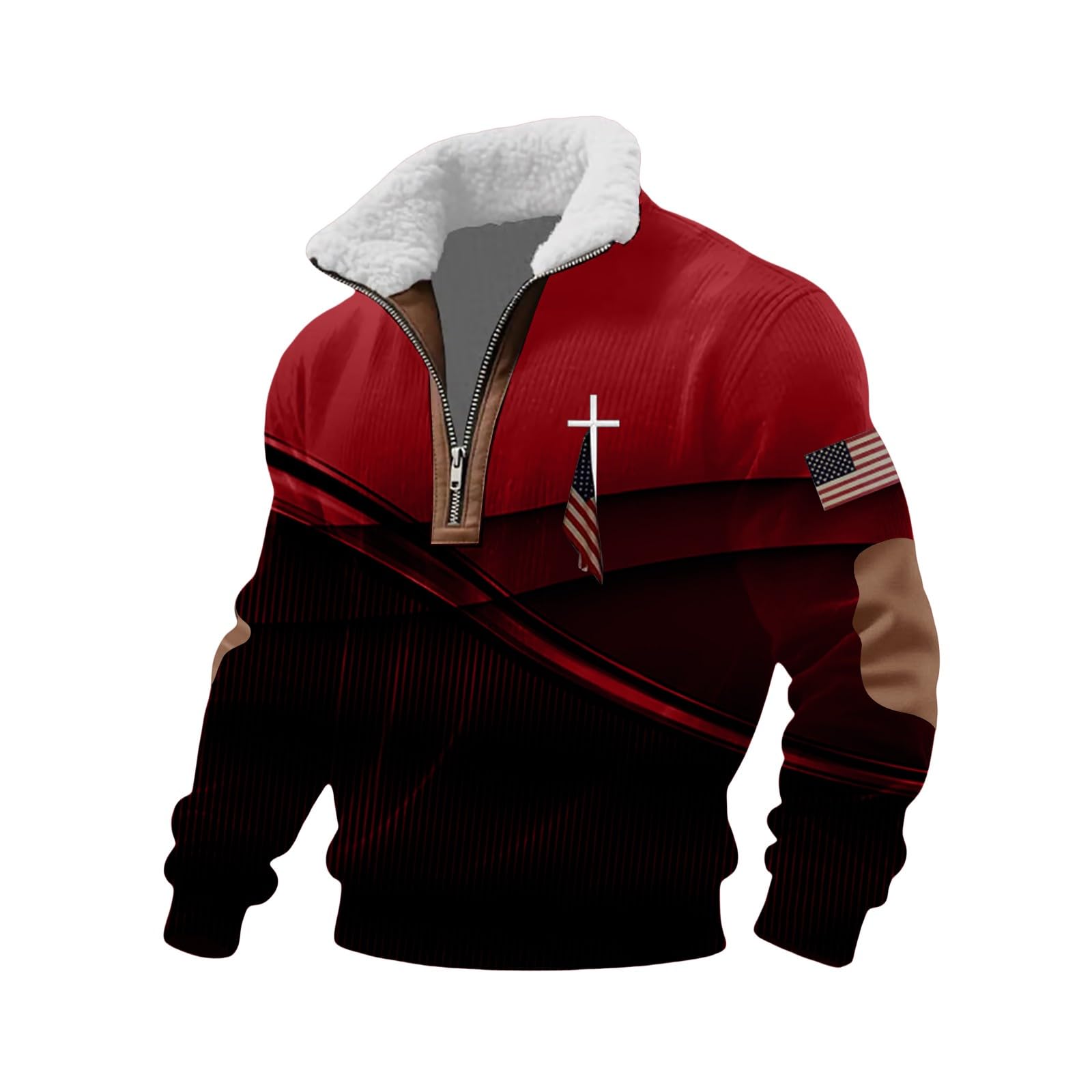 Sweat polaire col montant homme zippé imprimé croix