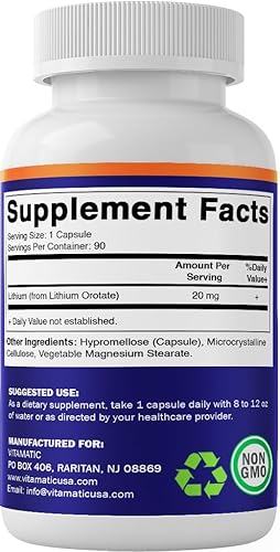 Miniatura 8 de Vitamatic Orotato de litio 20 mg, 90 cápsulas  Veggie Caps, sin OMG, sin gluten