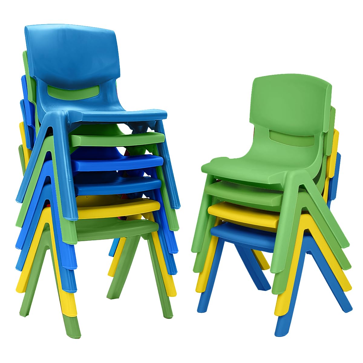 10 Pcs Stackable Chairs- Multicolour Seating for Kids, Toddlers - Durable, Portable and Strong Virgin Plastic for Classroom, Home, Daycare & Playroom Furniture with 100kg Weight Capacity