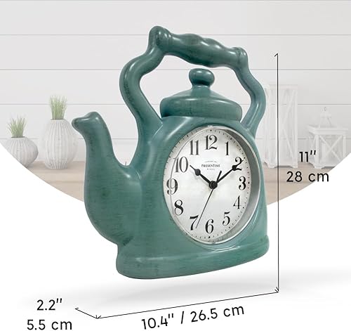 Miniatura 7 de Presentime & Co. Reloj de tetera de 11 pulgadas, silencioso, sin tictac, estilo moderno de granja, pared y mantel 2 en 1, reloj de escritorio y