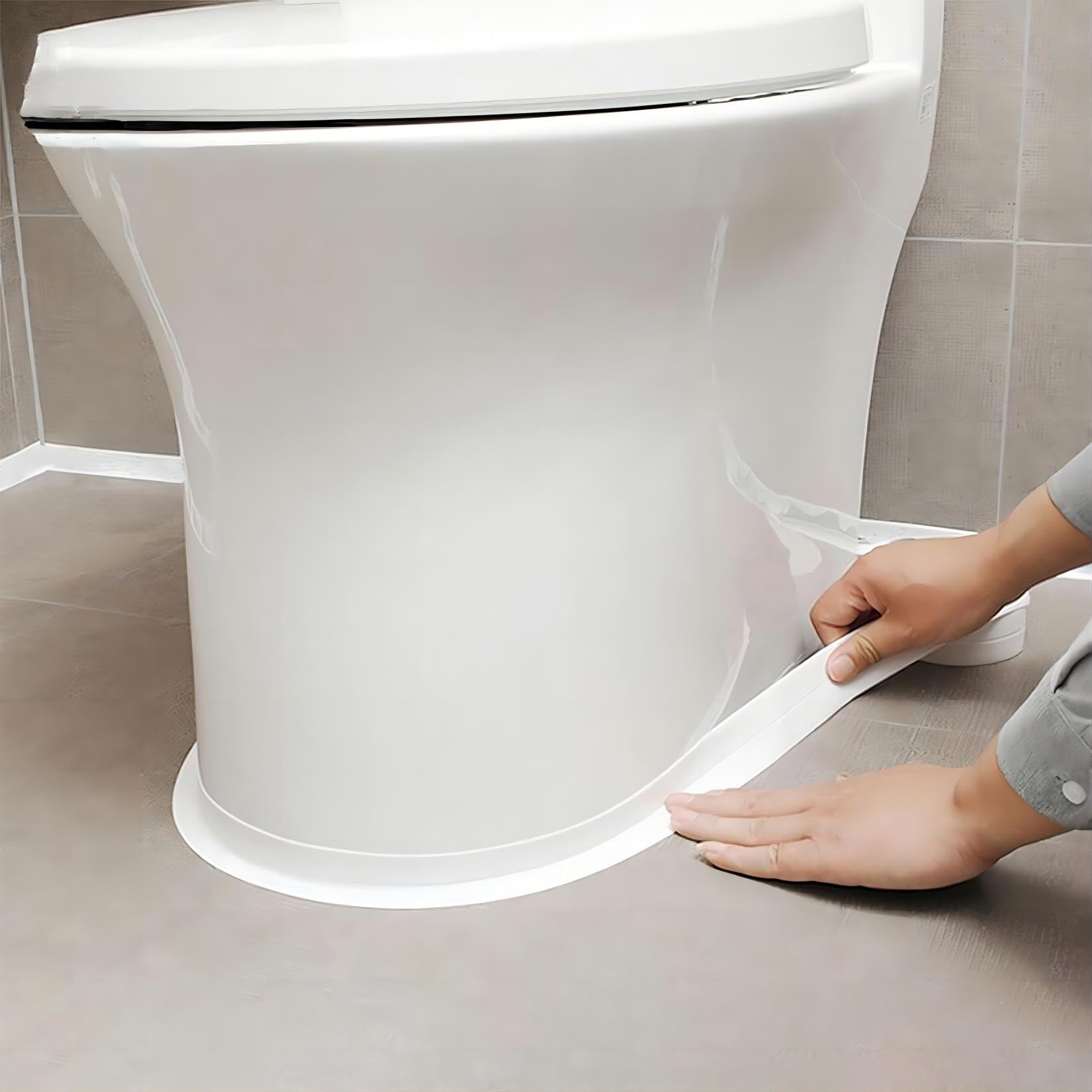 Caulk Tape Self Adhesive, 2 Rolls Waterproof Toilet Caulk Strip, Traditional Caulking Replacement, Caulking Tape for Bathroom, Bathtub, Floor Wall Edge Protector (2)