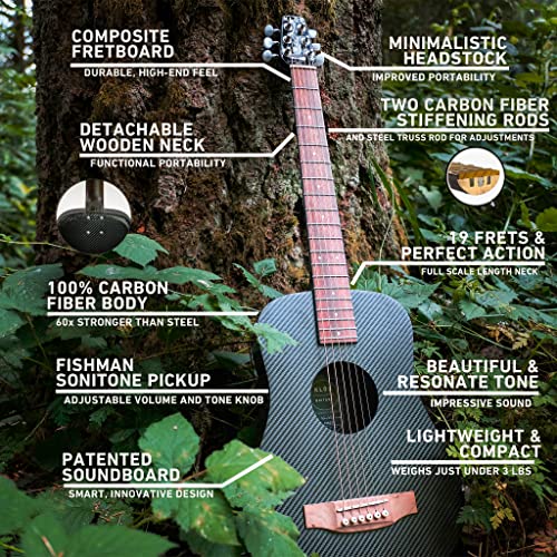 Klos Travel Guitar, Durable Carbon Fiber Acoustic Electric Guitar - Black With Gig Bag, Strap, Capo And More #TOP2