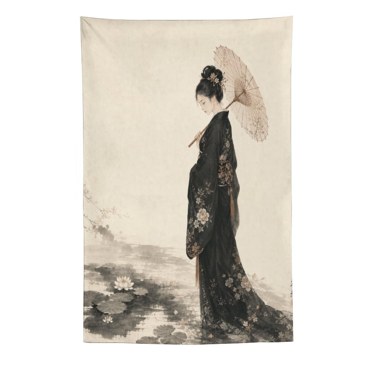 H3B8U2Y5 Woman with Parasol Wall Tapestry, Ukiyo-e Style, Backdrop