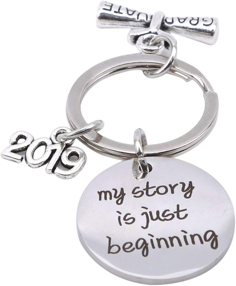DFASPH Letter Keychain Beginning Keyring My Story is Just Beginning Key Chain Jewelry Charm Keychain Graduation Gift for Her and Him