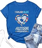 Autism Awareness Shirt Women Blue Ribbon...