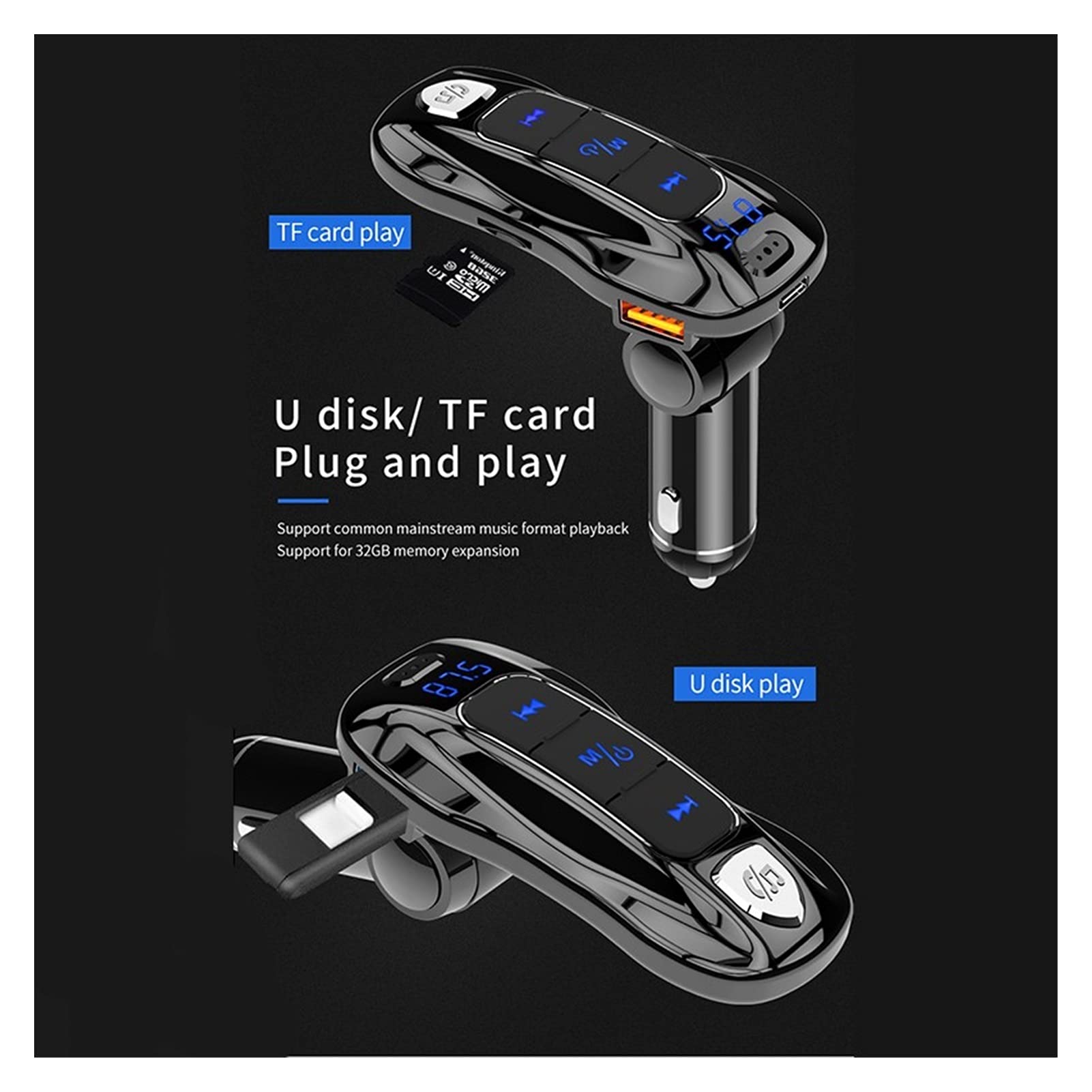 Adattatore Audio Bluetooth. Auto Pieghevole FM. Trasmettitore Bluetooth Bluetooth 5.0 MP3. Lettore Musicale PD3.0. Ricarica Rapida TF. Adattatore Radio Automatico Disco u Disco