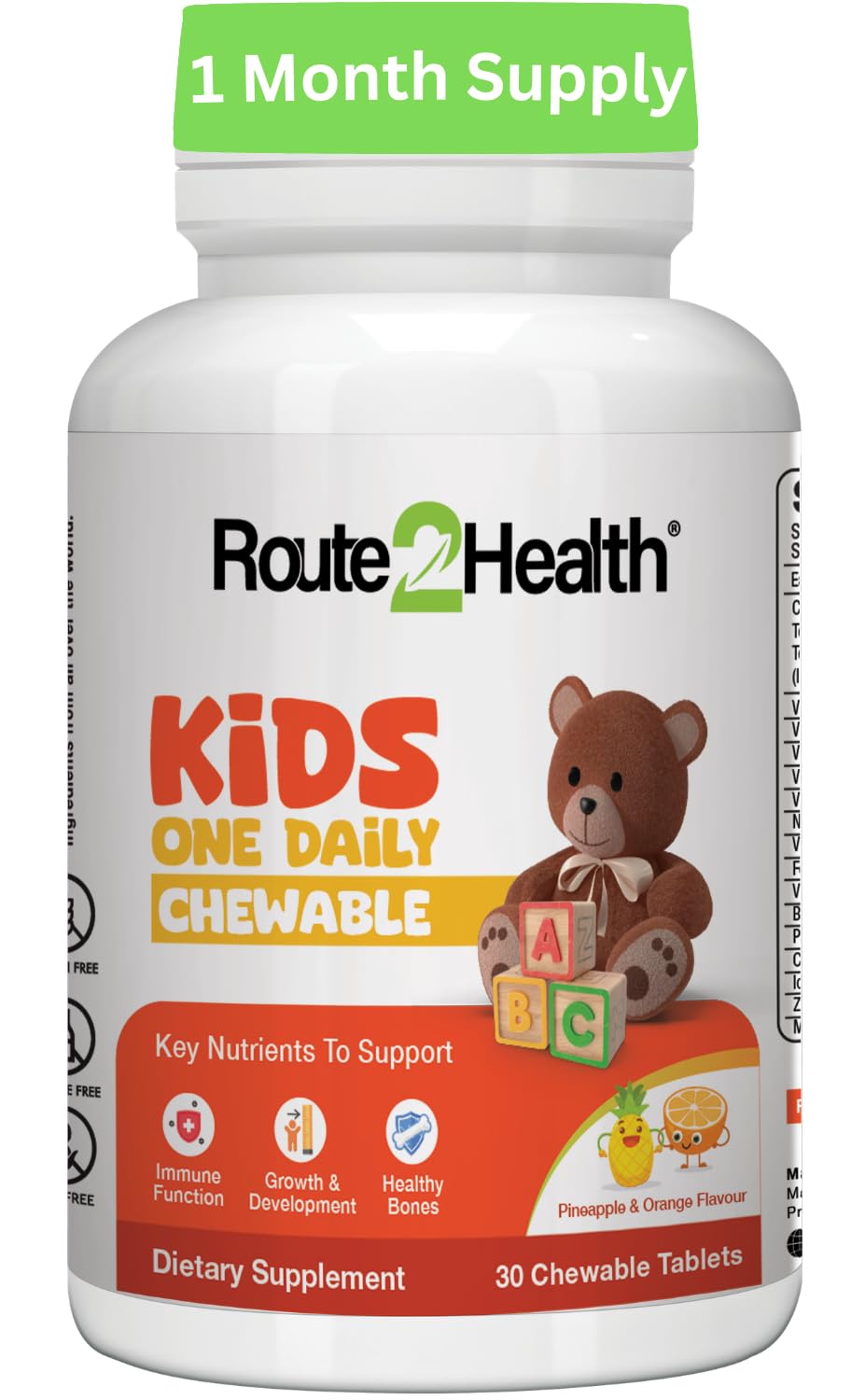 Multivitamins for Kids – 30 Chewable Tablets, Pineapple & Orange Flavor – Essential Nutrients: Vitamins A, C, D3, E, B6, B12, Calcium, Zinc, & Magnesium for Growth & Immunity