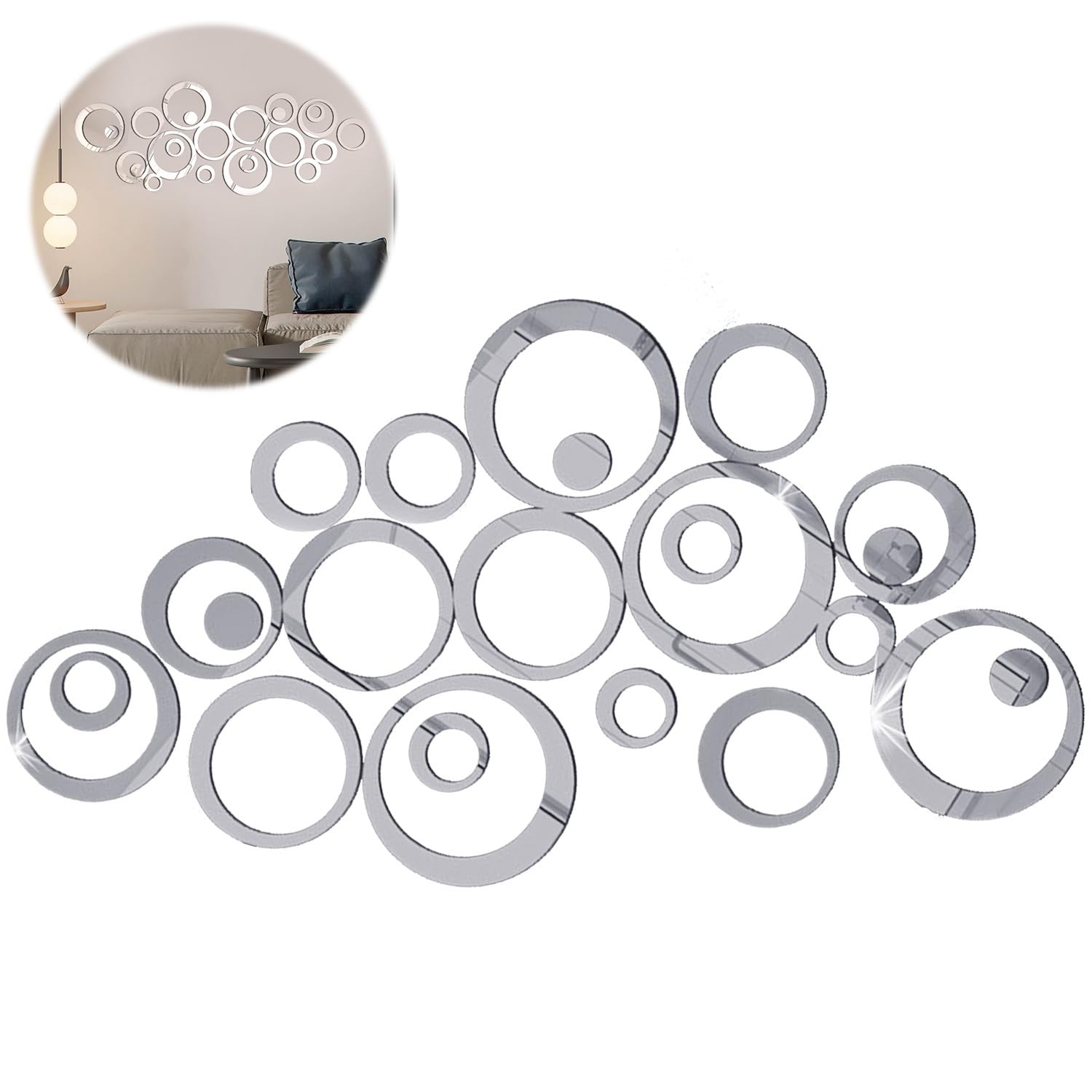 24 Piezas Espejos Redondos Pared,Espejos De Pared,Espejos Decorativos De Pared,Espejo Adhesivo Pared,DIY Decorar Hogar Habitación Dormitorio Baño