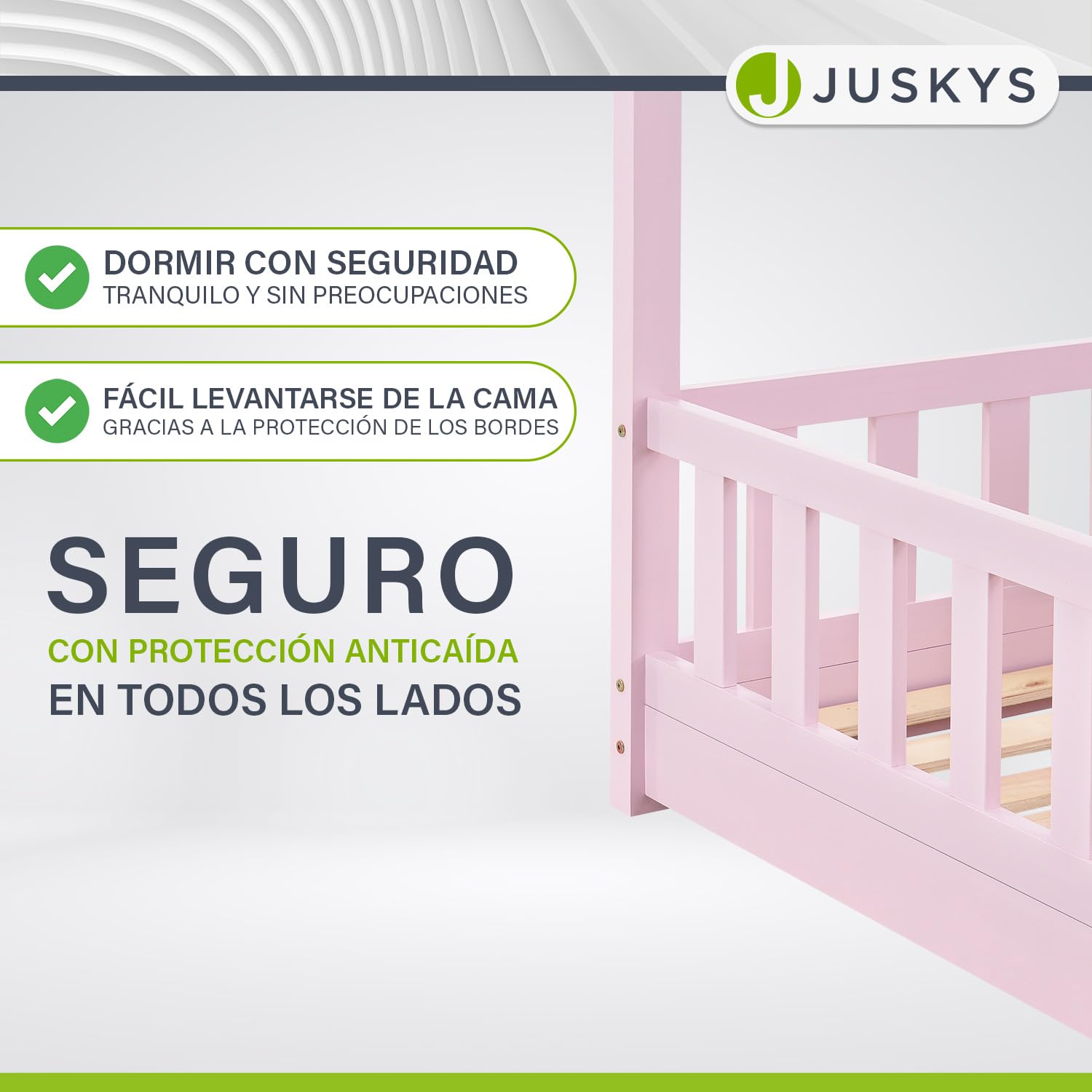 Juskys Cama Infantil Marli 80 x 160 cm con protección anticaída, somier y Techo - Cama casa de Madera Maciza para niños - Cama en Color Rosado