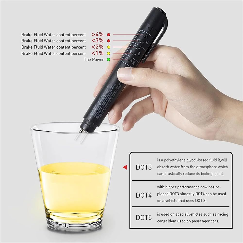 TMRBBesty Tester Liquido Freni,Tester Olio Freni,Penna Tester Liquido Freni,Tester del Liquido,con 5 LED Indicatore,Test Freni diagnostici Auto per DOT3 DOT4 DOT5,Escluse Le batterie