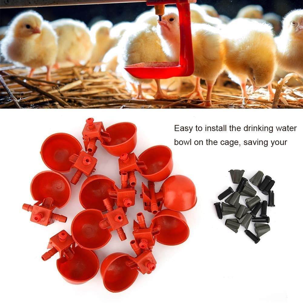 10 Tazze per Abbeveratoio Pollo, Bevitori Automatici in Plastica Mangiatoie Utensili Acqua Potabile, Macchina Bere Pollame Gabbie Abbeveratoio Da 3,5 Pollici Tazza per Uccello Quaglia Piccione Pollo