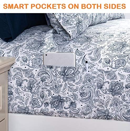 Elegant Comfort Luxury Soft Bed Sheets Paisley Pattern - 1500 Premium Hotel Quality Microfiber Softness Wrinkle and Fade Resistant (6-Piece) Bedding Set, King, Paisley Navy Blue