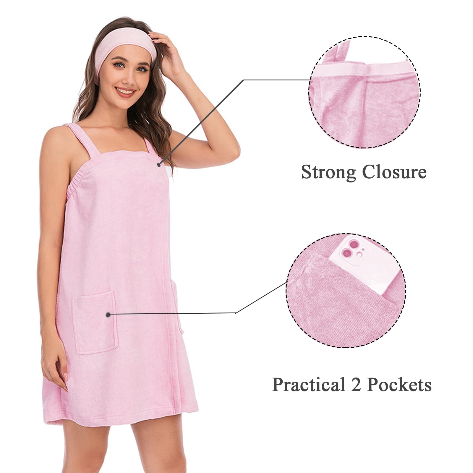 Verve Jelly Women's Towel Wrap Bathrobe Adjustable Bath Towel Wrap with Straps Ladies Bathrobe Women's Bath Wraps Pink XXL - Image 3