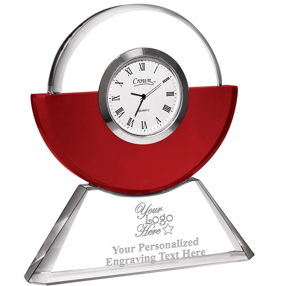 Crown Awards Retirement Ruby Everlasting Crystal Clock with Personalized Engraving Prime