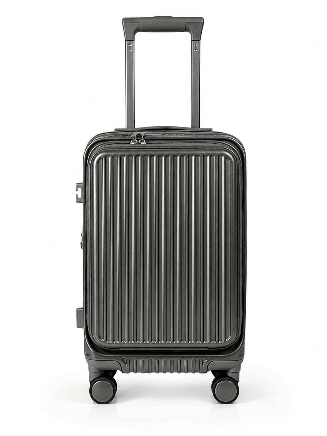 Valise Cabine 55 cm Compatible Avion – Bagage à Main Rigide en ABS, Extensible, avec Serrure TSA – Port USB, Porte-Gobelet, Compartiment Ordinateur – 4 Roues Doubles 360 Gris Anthracite