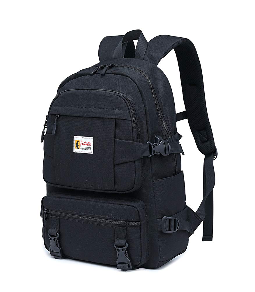 AGOWOO College Backpack Teen Lightweight School Book Bag with USB Charger Port Casual Daypack (Black) for Women Men Youth