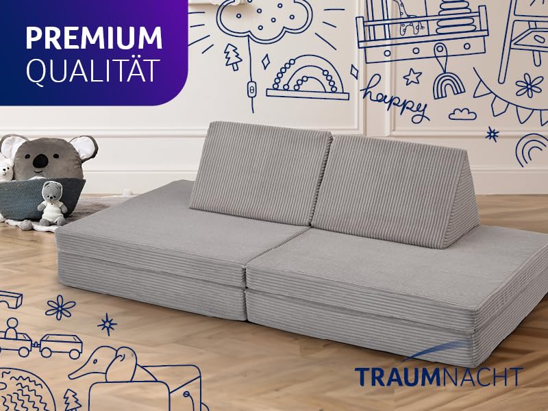 Traumnacht Abenteuer Sofa mit kuscheligem Bezug aus hochwertigem Kord Gewebe, waschbar, 81,5 x 81,5 x 12 cm, steingrau, produziert nach deutschem Qualitätsstandard
