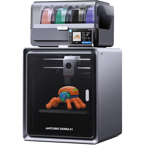 Anycubic Multicolor 3D Printer, Kobra S1 Combo Core XY Stable Structure with Sealed Printing High Precision 600mm/s Fast Speed Auto Calibration Ideal for Precision and Efficiency 9.8"x9.8"x9.8"