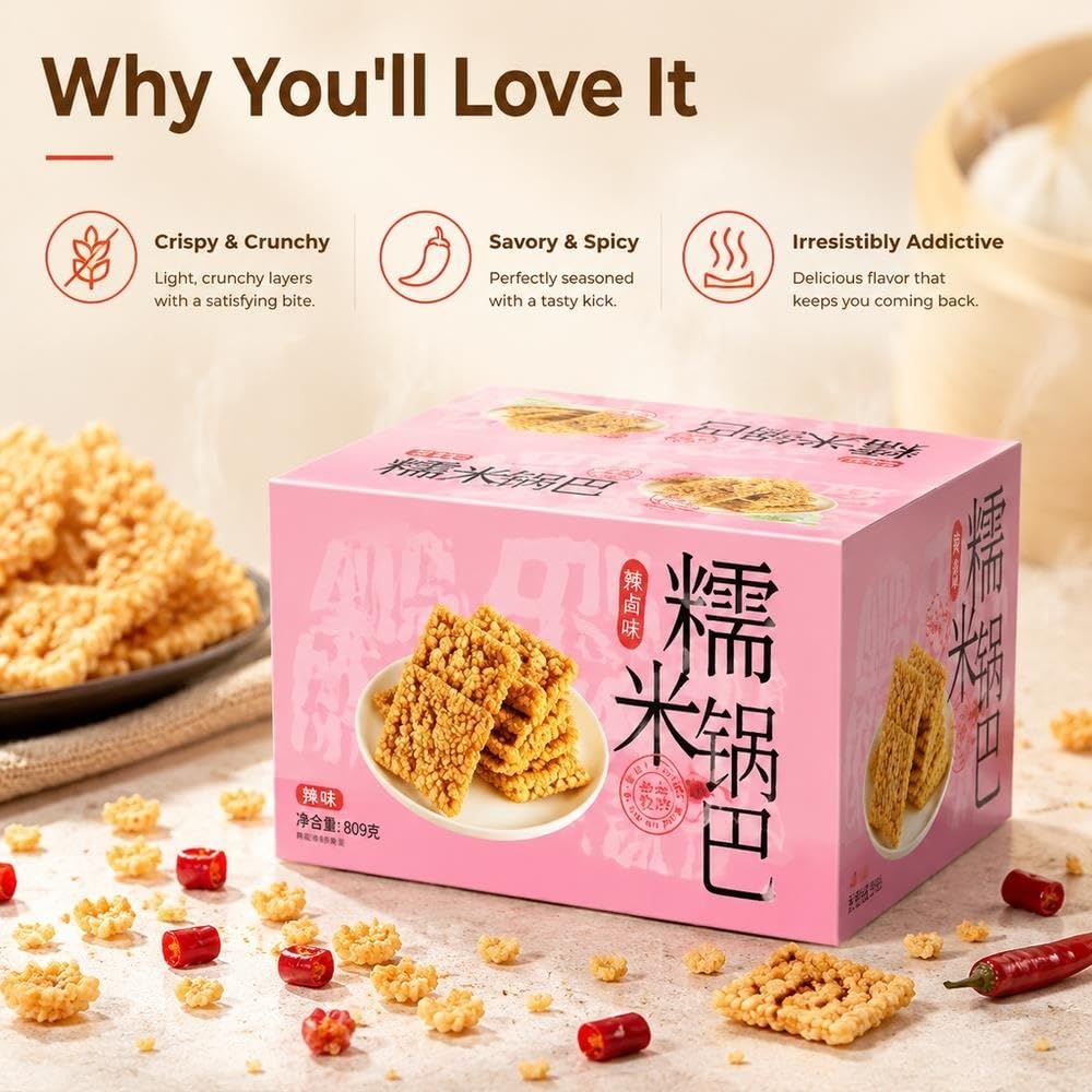 Crackers Di Riso Glutinoso Piccanti Snack in Scatola da 500g