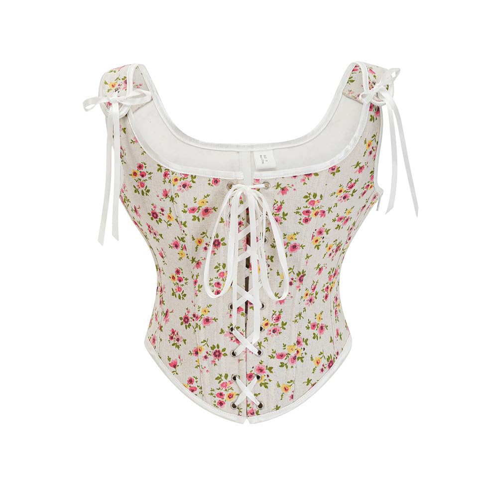 Women’s Retro Oil Painting Corset | Front Strap Lace-Up Vest Style Body Shaper | Slim Fit Bustier-image-38