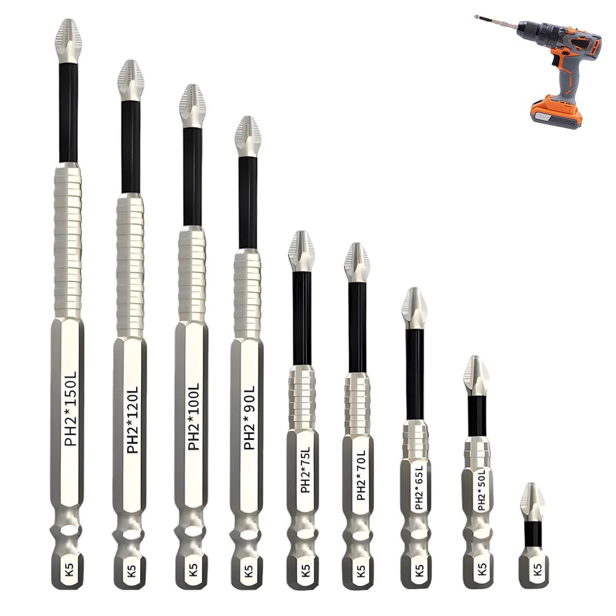 9 PCS Magnetic Screwdriver Bits Screwdriver Bit Sets Impact Driver Bits High Magnetic Screwdriver Drill Bit Set for DIY Home Repairs Hand Power Tools Universal Set 25 50 65 70 90 150mm