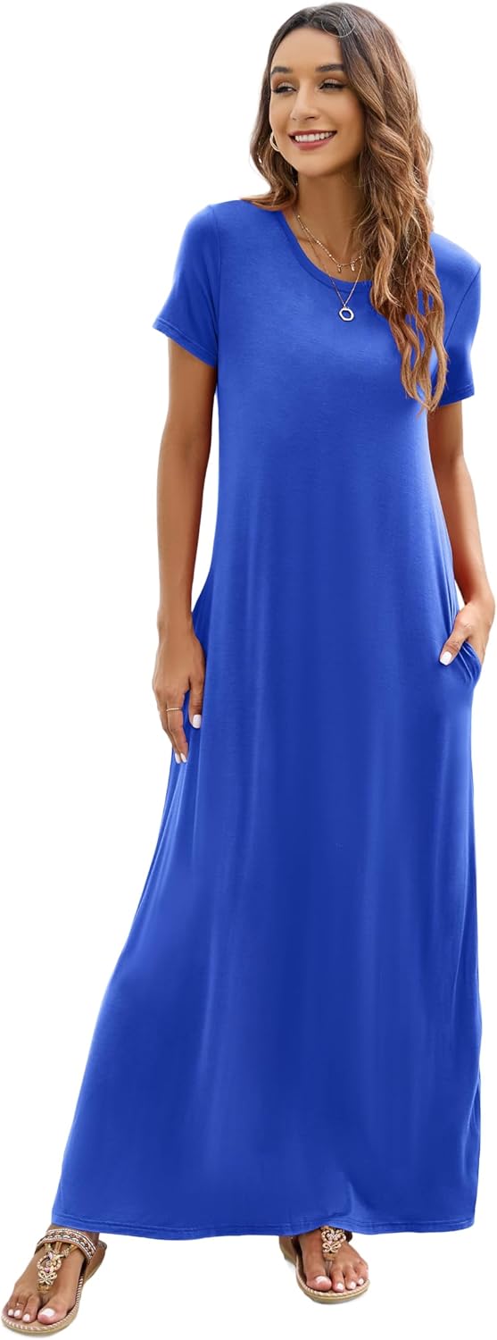 Hount Women's Summer Short Sleeve Maxi Dresses Casual 2025 Loose Beach Sundresses Tshirt Dresses with Pockets - Image 5