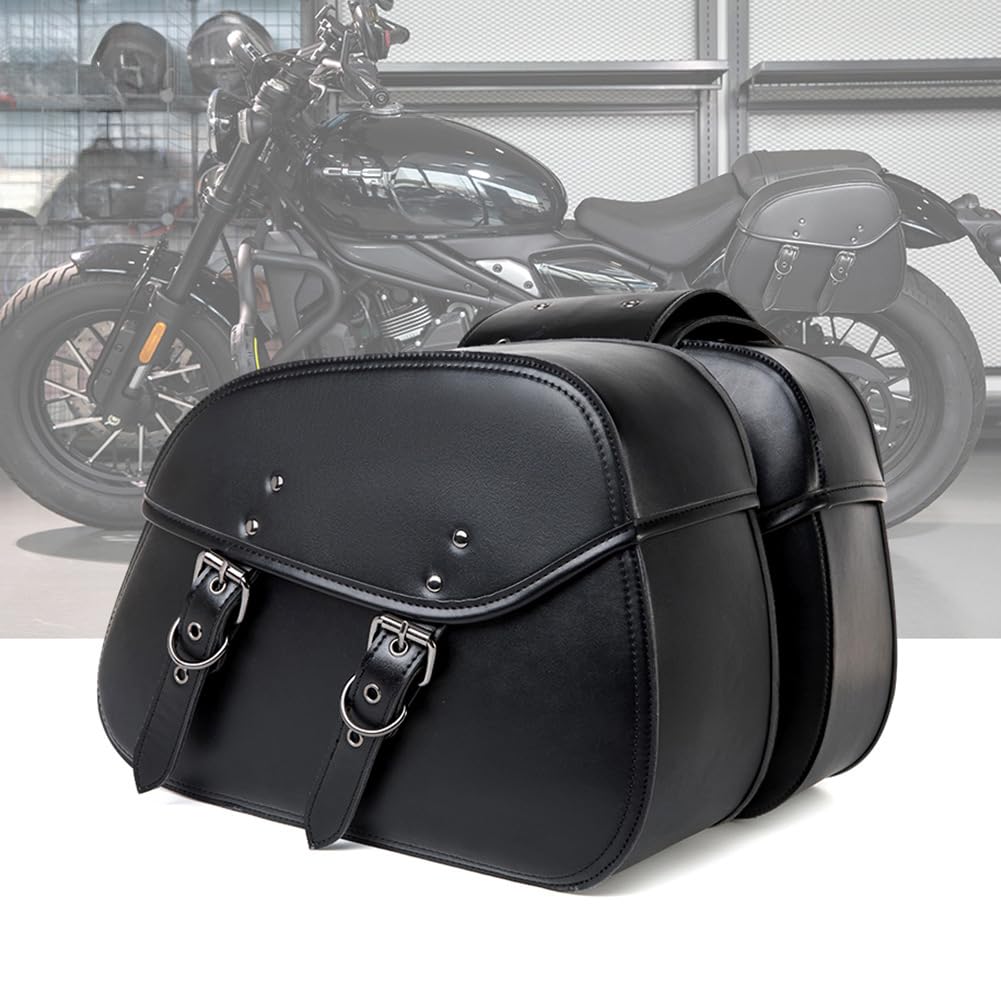Motorcycle Saddle Bag for Harley Davidson Tri Glide 2009-2025, Motorbike Side Pannier Bag, Waterproof Leather Motorbike Saddle Bags, Motorcycle Tail Bag, Easy Installation,A