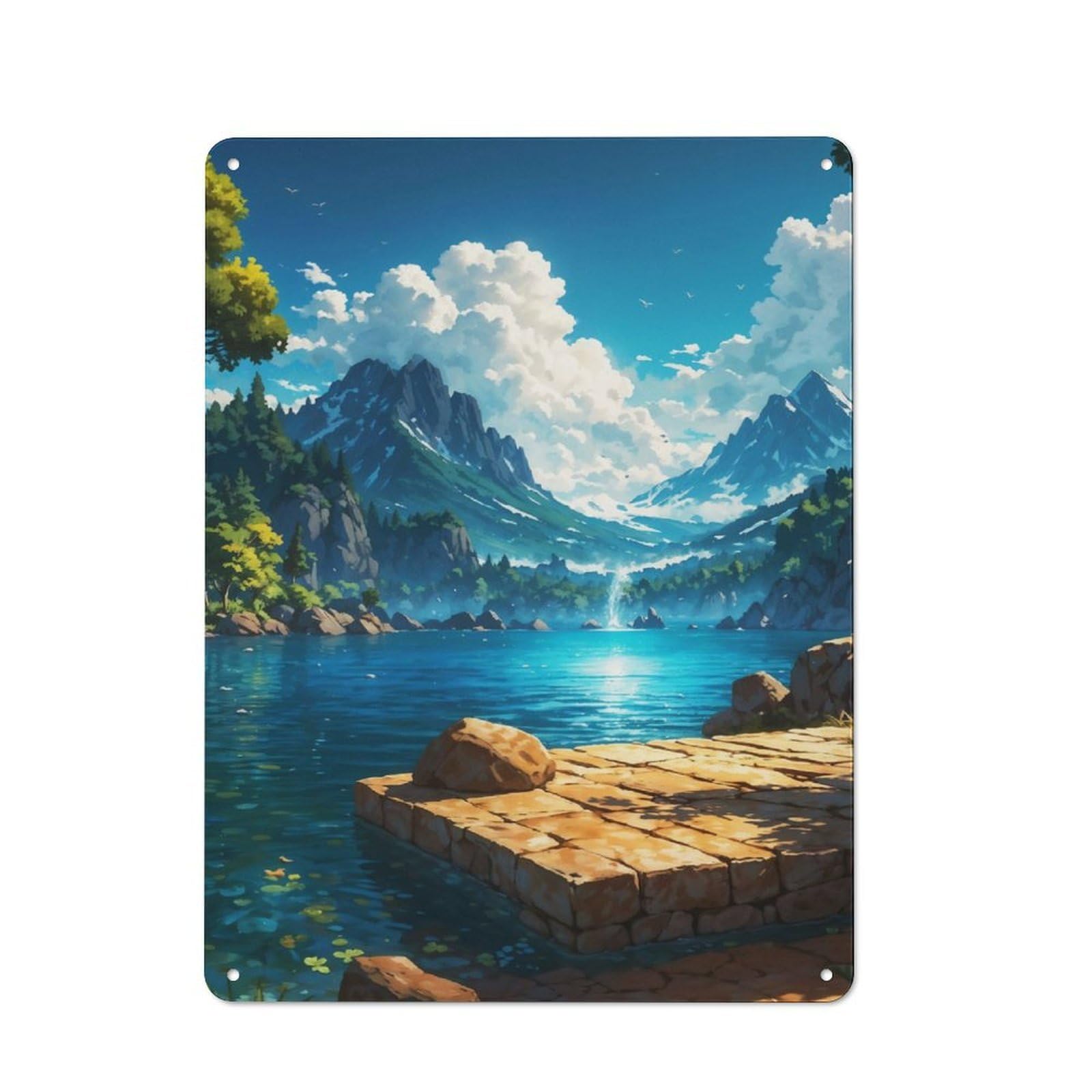 Junmoney Tranquil Mountain Lake Vintage Metal Plaque 40X30cm For Man Cave Or Games Room, For An Autumn Update To Man Cave And Games Room