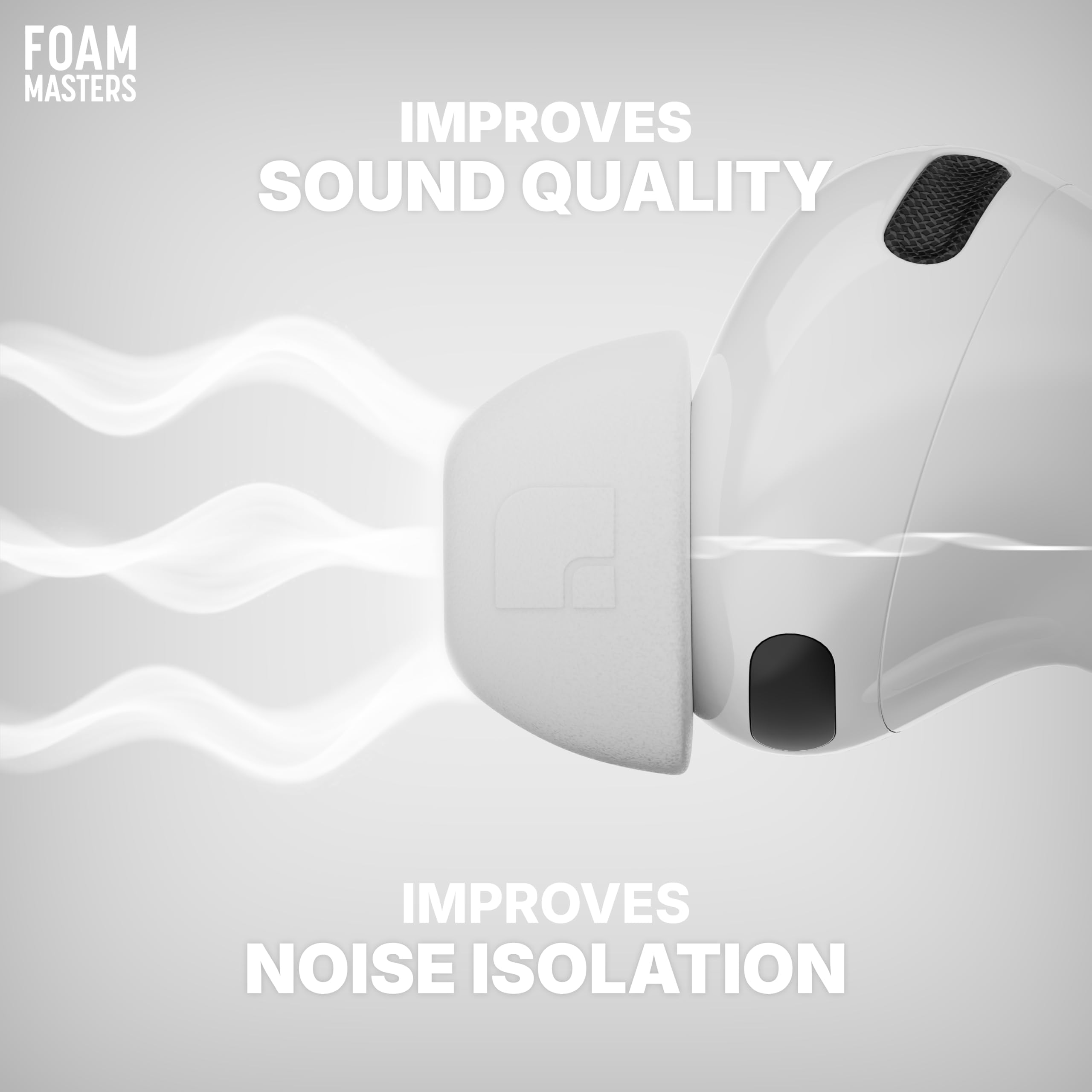 Foam Masters Lot de 3 paires d’embouts d'oreille de remplacement en mousse à mémoire de forme pour AirPods Pro 1e et 2e gén, à ajustement sécurisé, super confort, isolation sonore, taille S, blanc