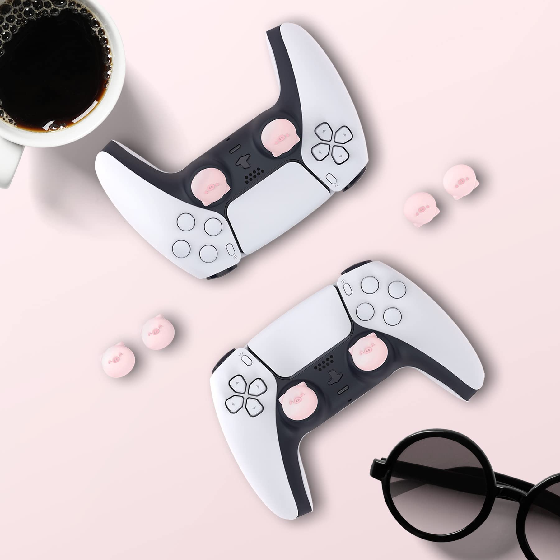 PlayVital Chubby Piggy Cute Thumb Grip Caps for PS5/4 Controller, Silicone Analog Stick Caps Cover for Xbox Series X/S, Thumbstick Caps for Switch Pro Controller — view 7