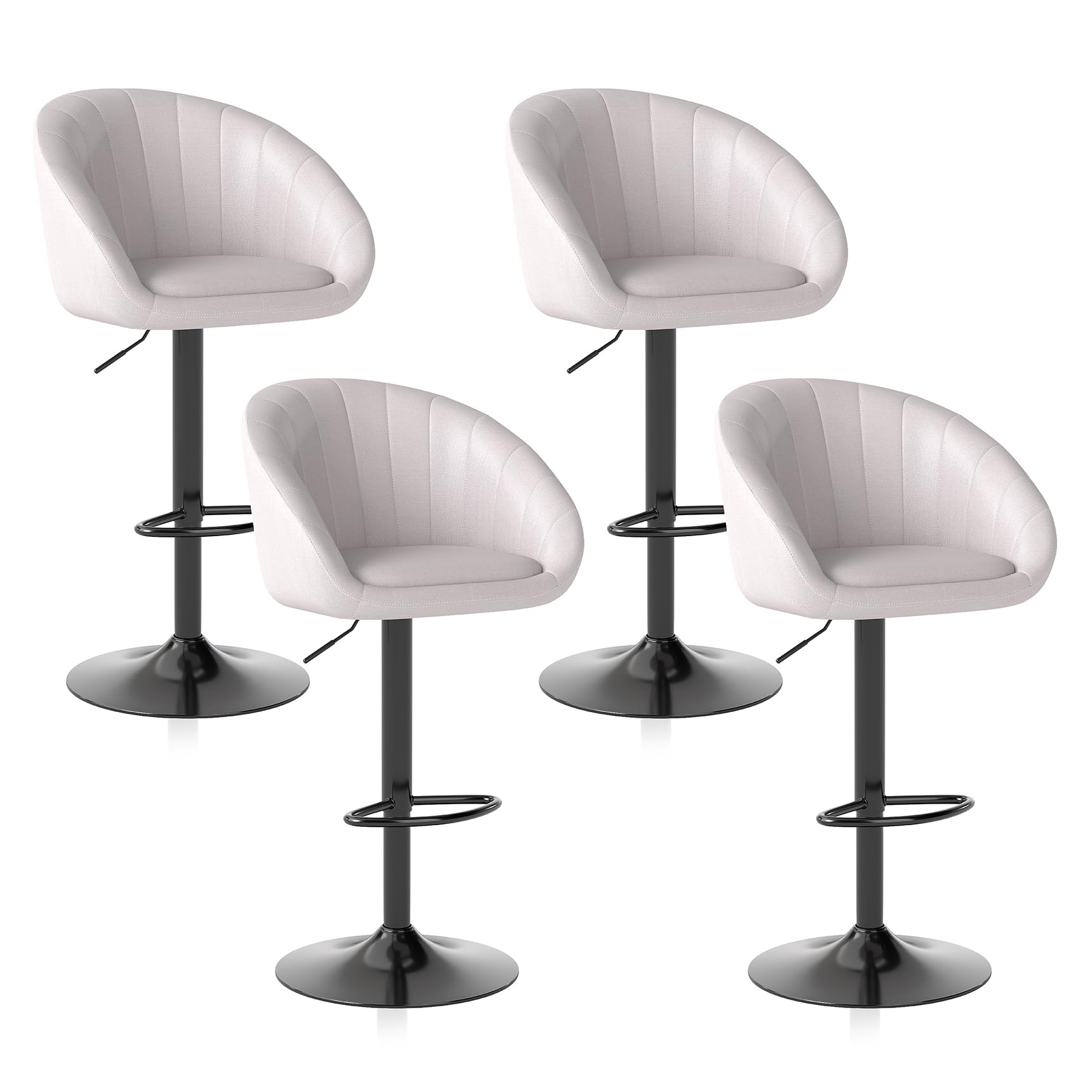 Youhauchair Taburetes Altos de Cocina Juego de 4, Taburete Cocina con Respaldo y Reposapiés, Taburete de Bar de Lino Transpirable, Altura Regulable, Giratorios, Beige Recycled Claim Standard Blended