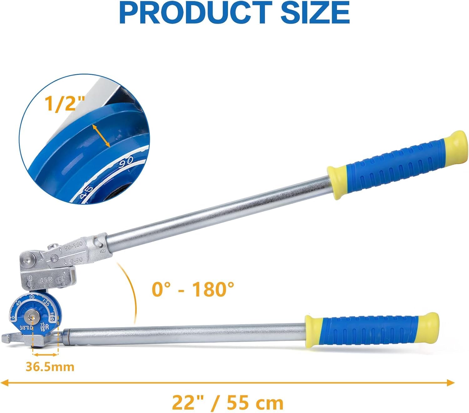 Rohrbieger 1/2" (12,7 mm) Schwerlast Rohrbiegezange, 180° Rohrbieger mit 63 cm Griffen für Kupfer-, Aluminium-, Eisen- & Edelstahlrohre – HVAC & Sanitär Werkzeug