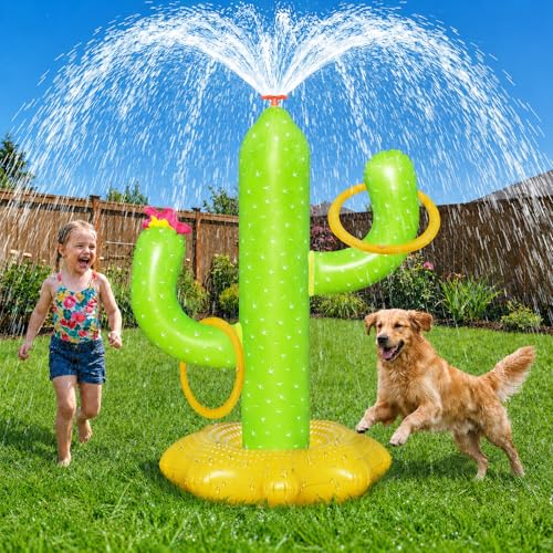 Sprinkler for Kids Outdoor Water Toy, Inflatable Cactus Toddler Sprinkler Toy Summer Water Toys Outside Backyard Garden Yard Fun Sprinklers Spray Toys with 4 Rings