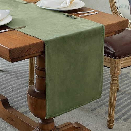 Tischläufer, YOMISEE Abwaschbar Tischläufer aus Hochwertiger Samt Modern Tischdecke für Esszimmer, Party, Hochzeit , Esstisch Dekor (Hellgrün, 35x180cm) Cover