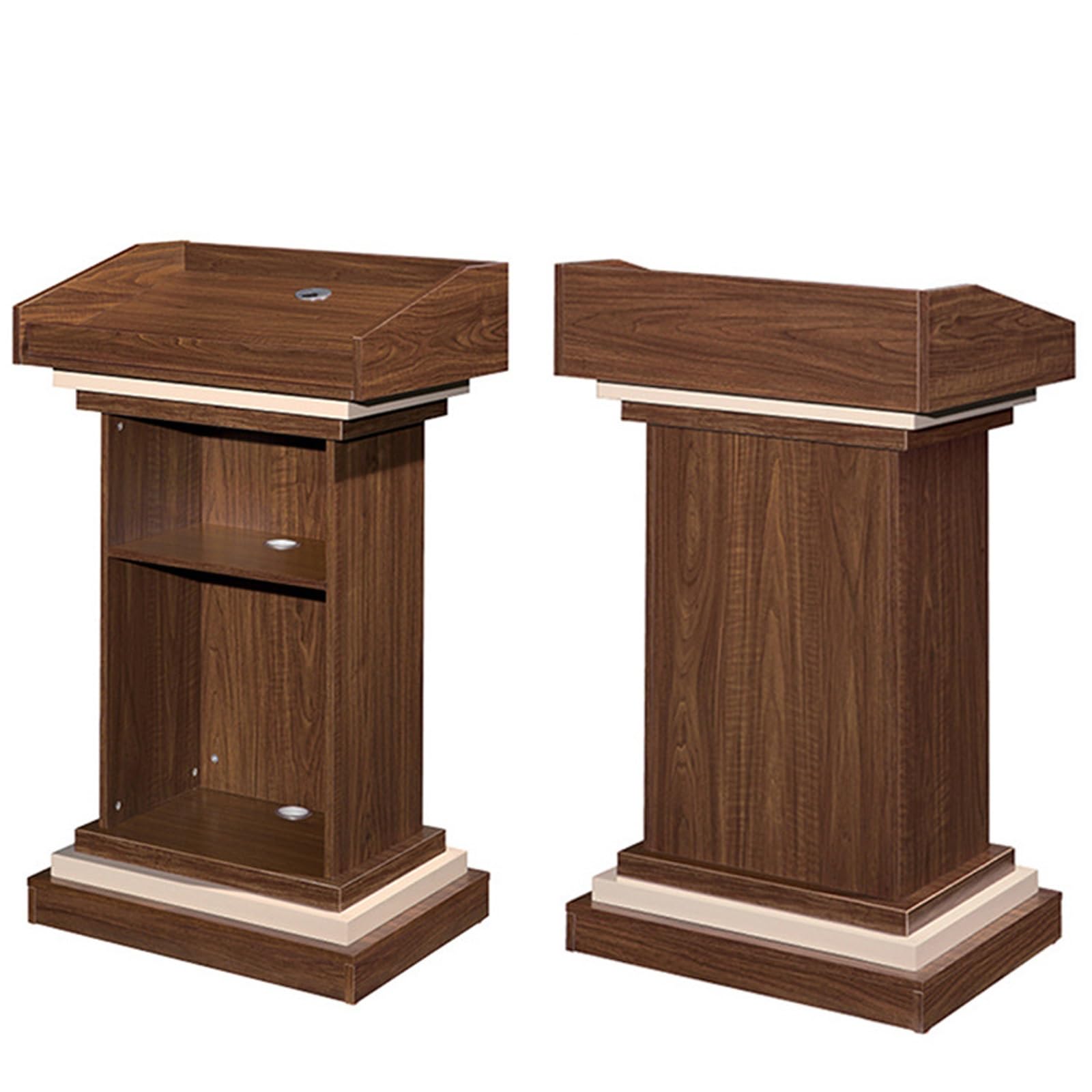Pupitre de Conférence en Bois, Podium Debout avec Espace de Rangement et Trou pour Câble Pupitre de Conférence pour Église, Bureau, École(Natural)