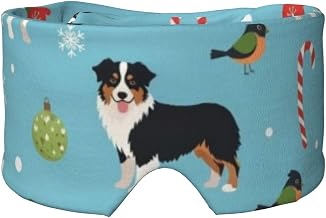 Sleep Eye Mask Blackout Eye Cover Breathable Sleeping Mask Headband Women Men (Australian Shepherd Christmas Cute Aussie Dogs)