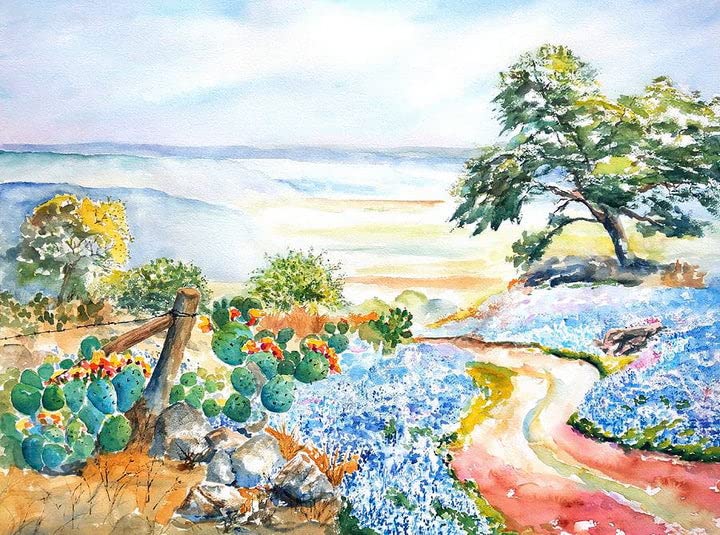 200 Piece Wooden Puzzle -Jigsaw Puzzle Bluebonnets in Spring – 200 Piece Puzzles for Adults- Gift Idea for Anniversary,Mother's Day,Family Game,Friends 35X25CM